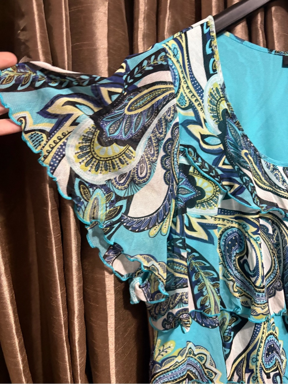 Apt. 9 Teal Paisley Ruffle Short Sleeve Blouse #2007 - Picture 3 of 7